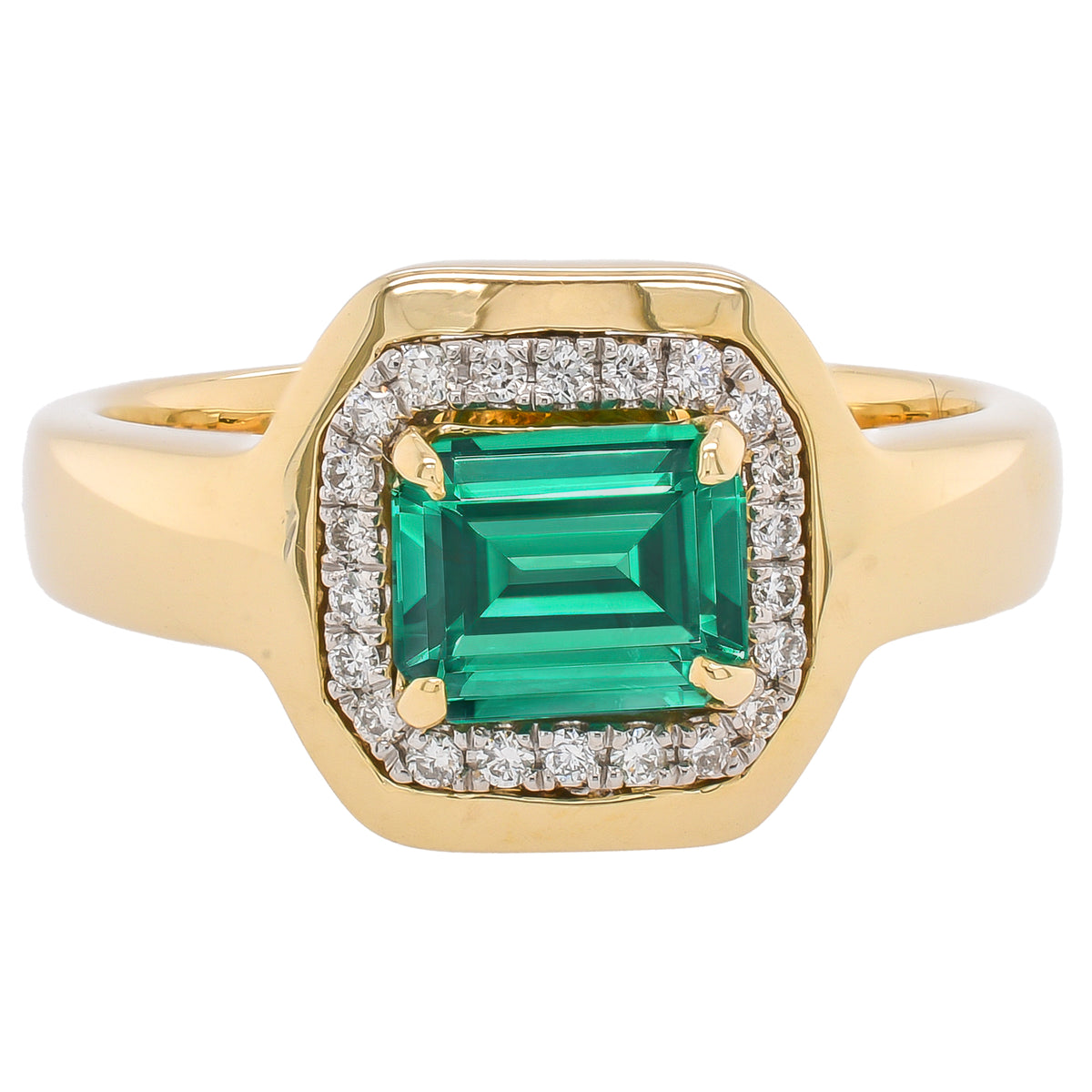 14K Yellow Gold and Platinum Emerald East West Diamond Bezel Ring