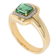 14K Yellow Gold and Platinum Emerald East West Diamond Bezel Ring, view 2