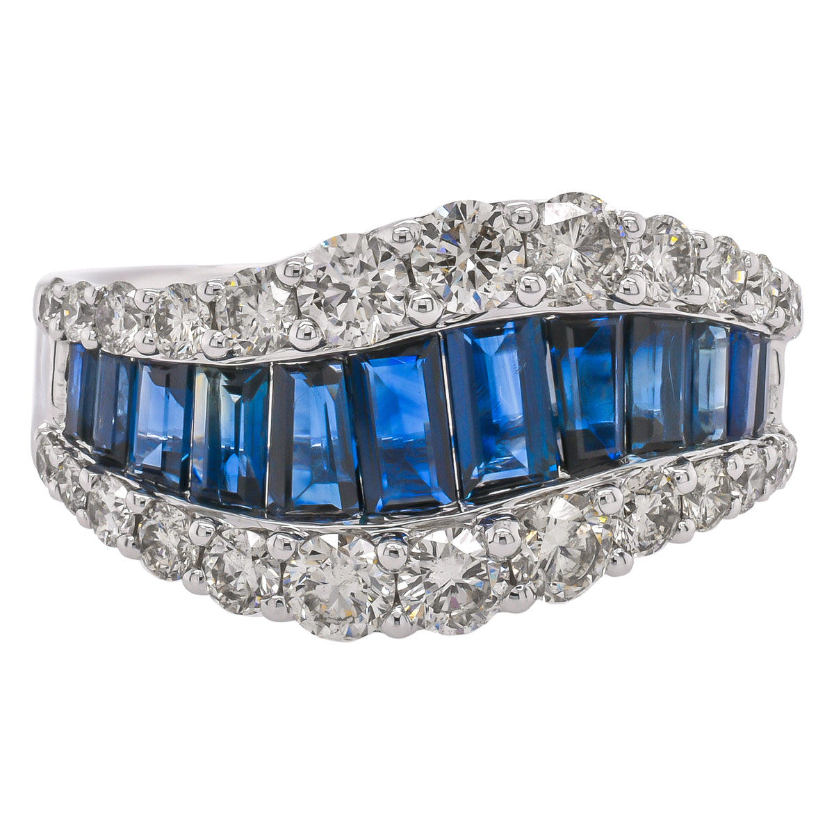 14KWhite Gold Sapphire Baguette Diamond Wave Ring