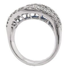 14KWhite Gold Sapphire Baguette Diamond Wave Ring, view 3