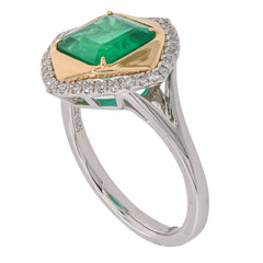 Platinum and 14K Yellow Gold Princess Cut Emerald Diamond Shape Ring, view 2