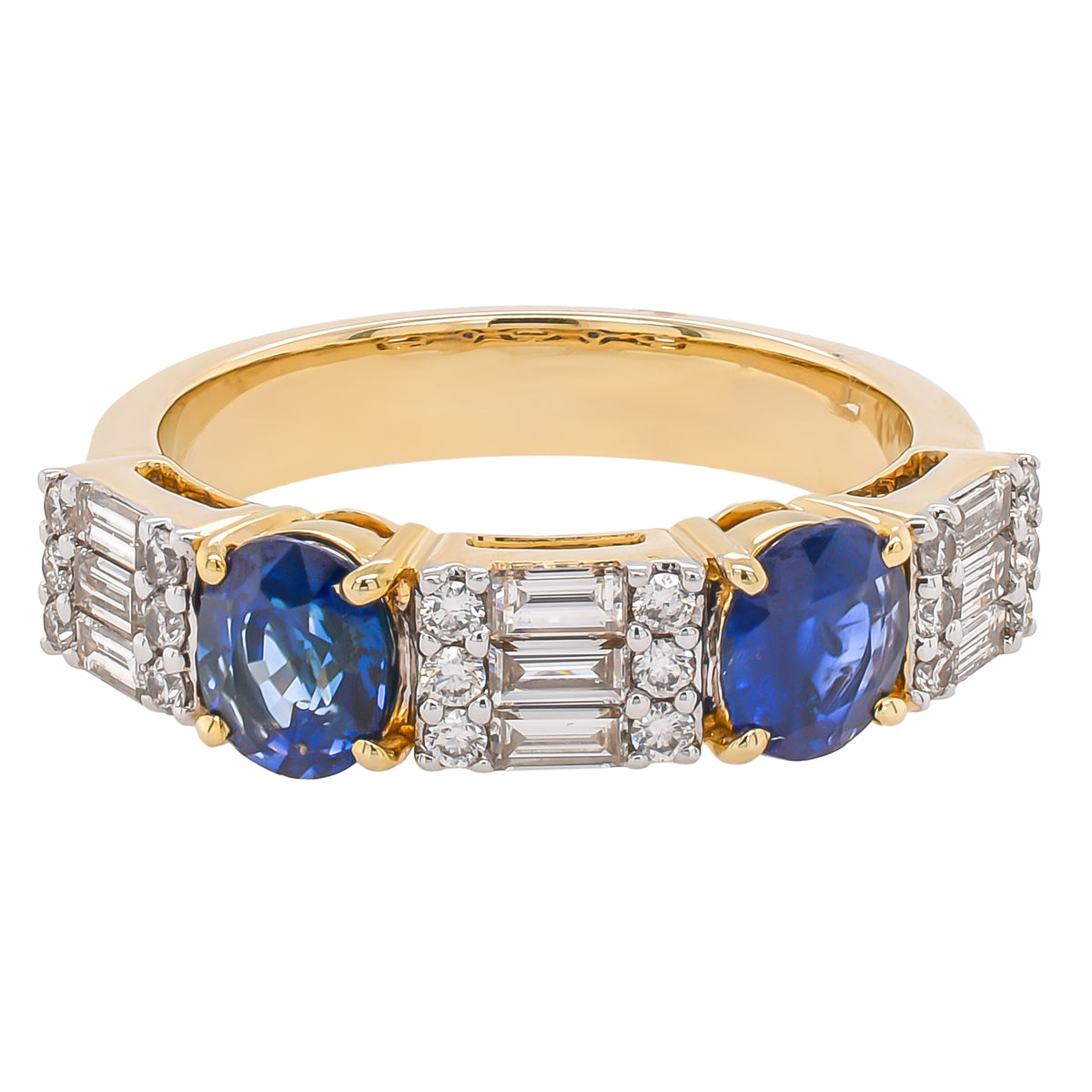 14K Yellow Gold Sapphire Diamong Baguette Ring