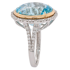 Platinum and 14K Yellow Gold Aquamarine Bezel Diamond Ring, view 2