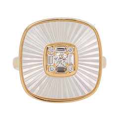 18K Yellow Gold Fluted Mother of Pearl Diamond Ring, view 1