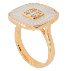 18K Yellow Gold Fluted Mother of Pearl Diamond Ring, view 2