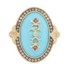 14K Yellow Gold Turquoise Brown Diamond Vintage Ring, view 1
