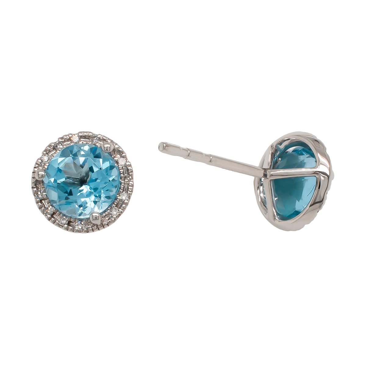 14K White Gold Blue Topaz Diamond Earrings