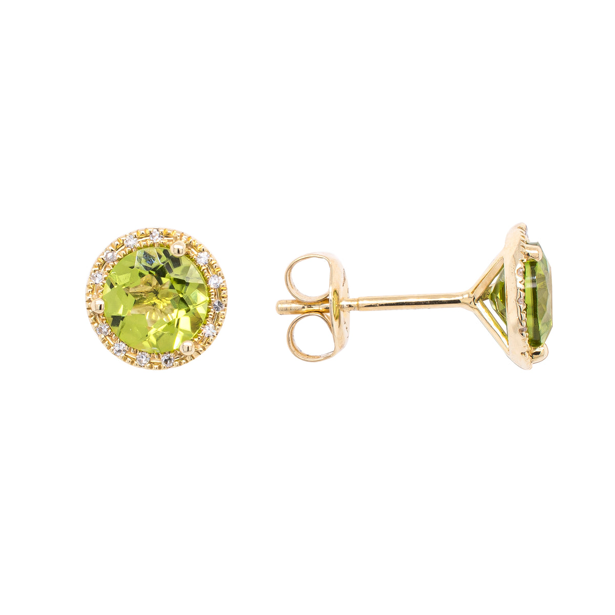 14K Yellow Gold Peridot Diamond Stud Earrings