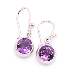Sterling Silver Bezel Set Amethyst Long Hook Earrings, view 2