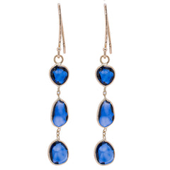 14K Yellow Gold Natural Stone Sapphire Bezel Drop Earrings, view 1