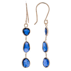 14K Yellow Gold Natural Stone Sapphire Bezel Drop Earrings, view 2