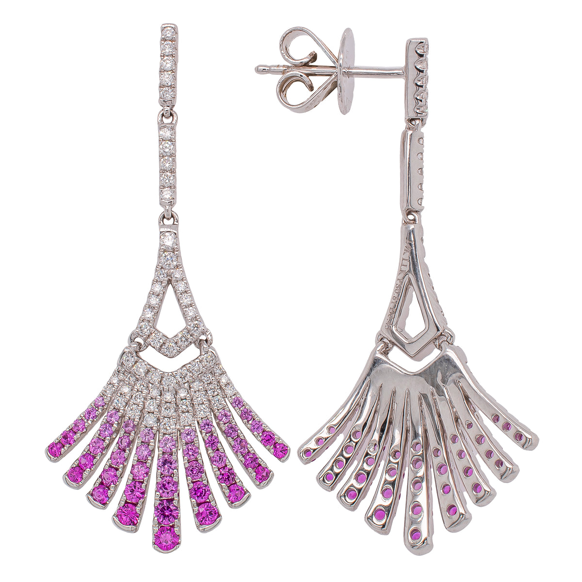 14K White Gold Pink Sapphire Diamond Fan Earrings