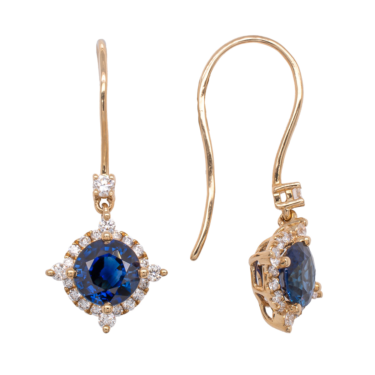 14K Sapphire Diamond Star Hook Dangle Earrings