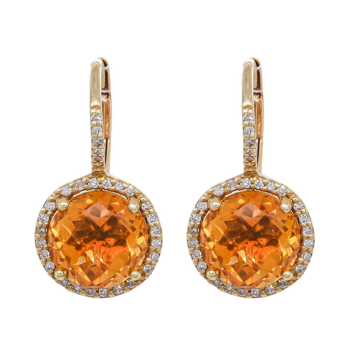 14K Yellow Gold Dangle Leverback Citrine Diamond Earrings