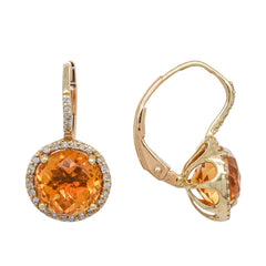 14K Yellow Gold Dangle Leverback Citrine Diamond Earrings, view 2