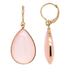 14K Yellow Gold Pink Quartz Bezel Set Dangle Earrings, view 2
