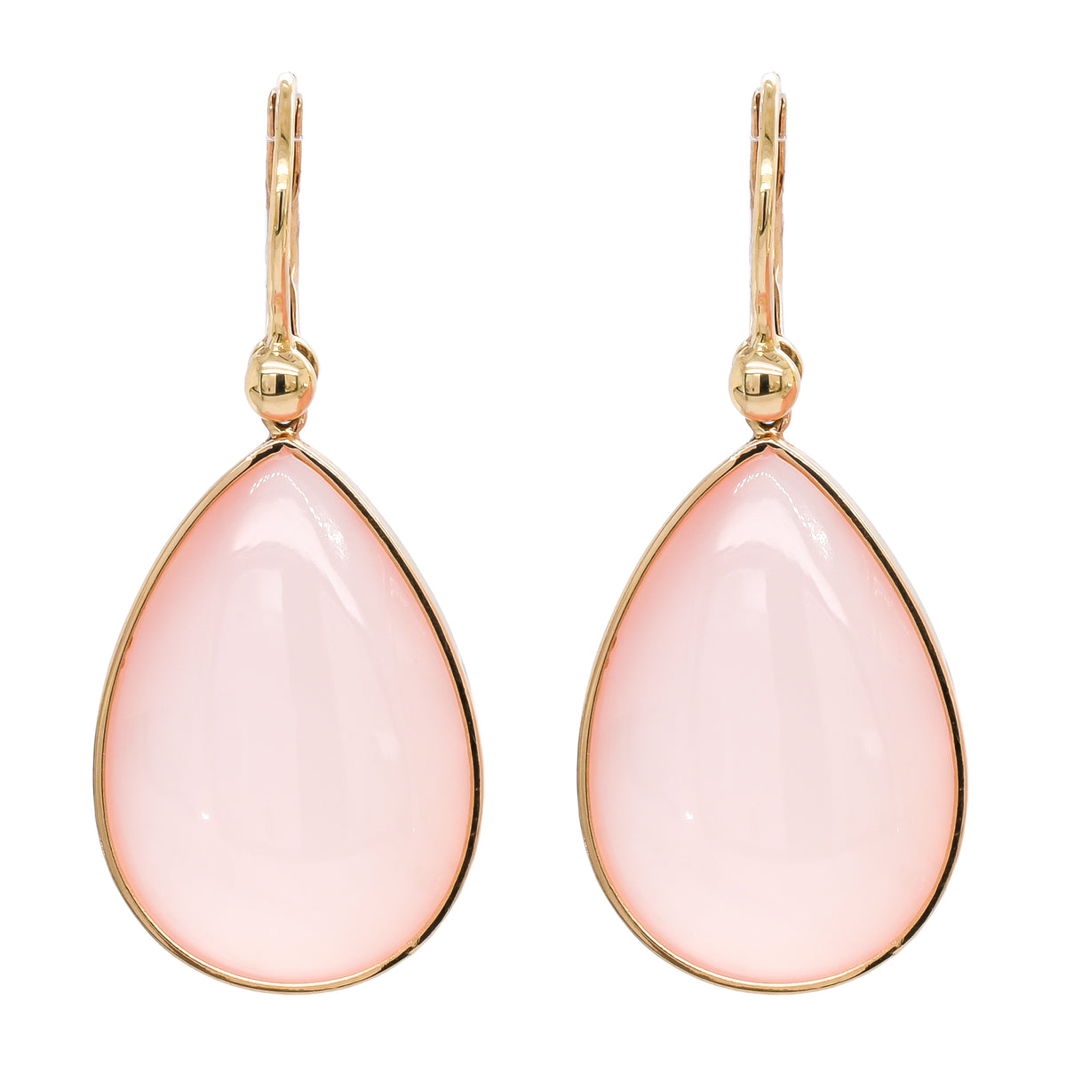 14K Yellow Gold Pink Quartz Bezel Set Dangle Earrings