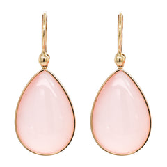 14K Yellow Gold Pink Quartz Bezel Set Dangle Earrings, view 1