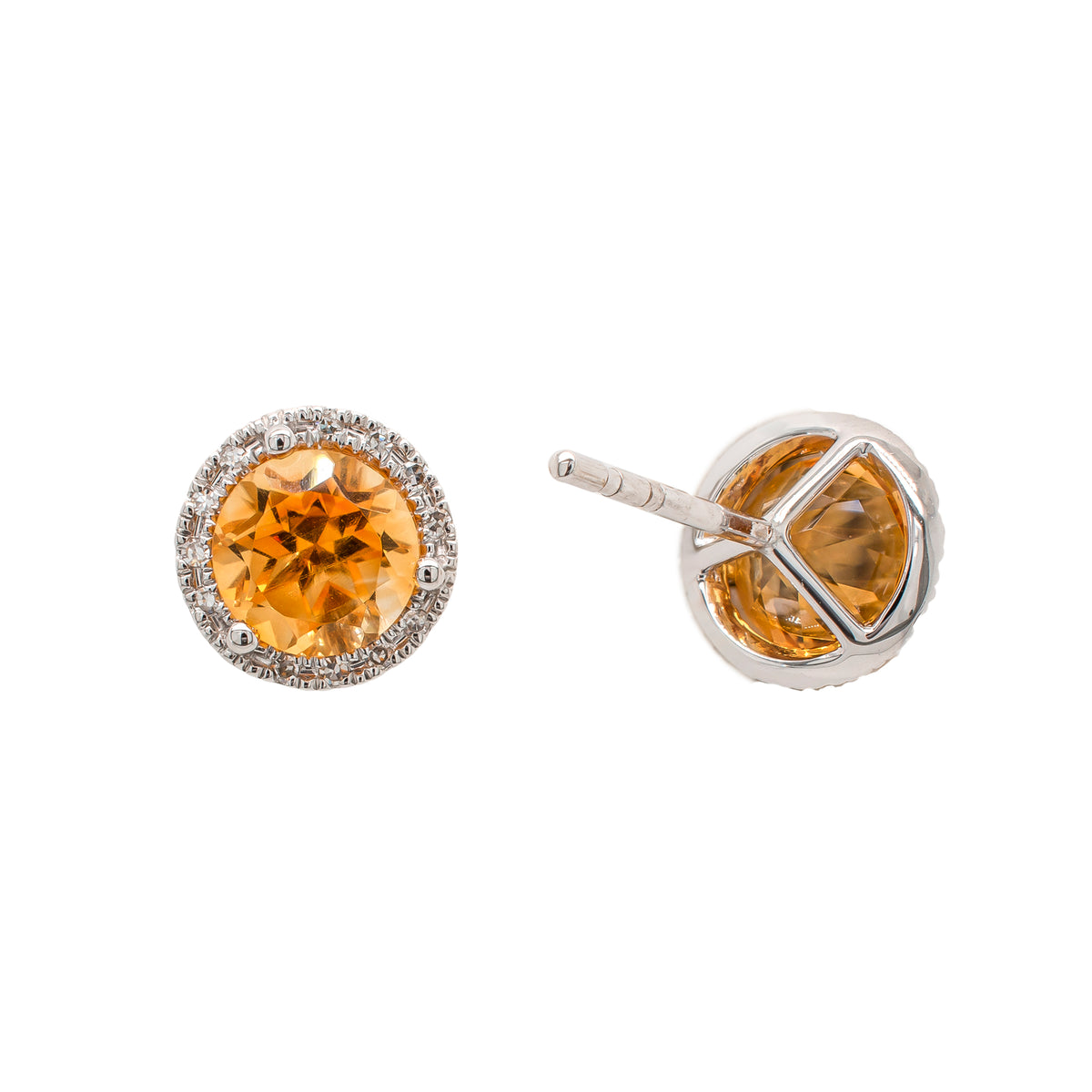 14K Yellow Gold Citrine Diamond Stud Earrings