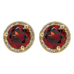 14K Yellow Gold Garnet Diamond Stud Earrings, view 1