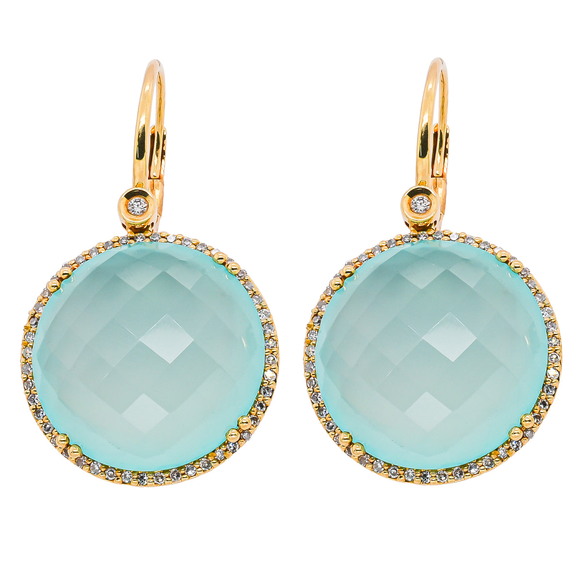 14K Yellow Gold Chalcedony Diamond Dangle Earrings