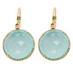 14K Yellow Gold Chalcedony Diamond Dangle Earrings, view 1