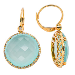 14K Yellow Gold Chalcedony Diamond Dangle Earrings, view 2