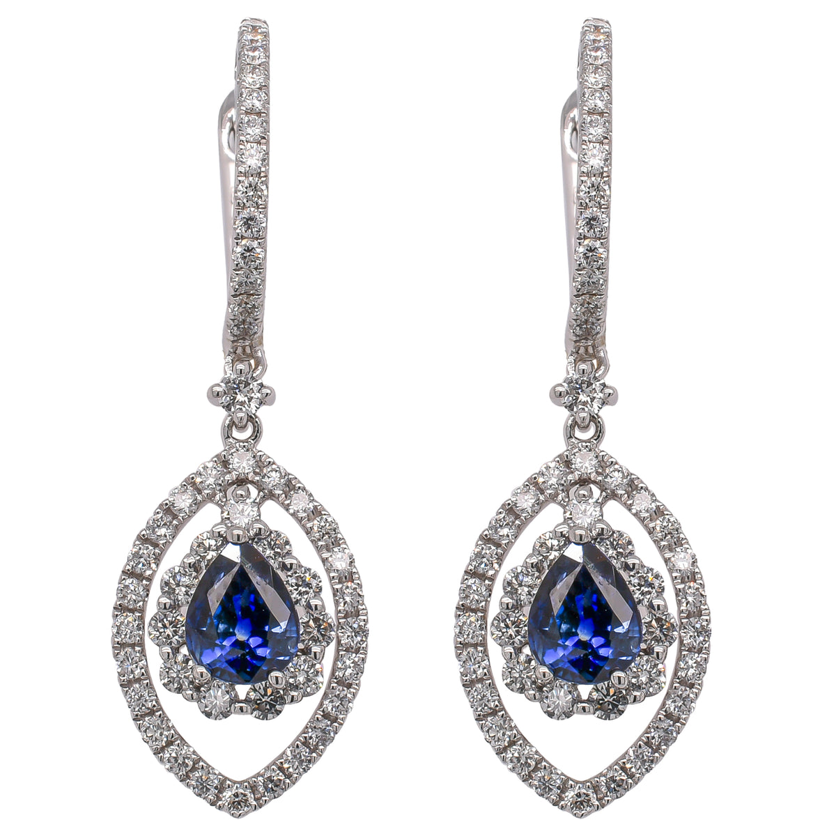 18K White Gold Pear-Cut Sapphire & Diamond Huggie Earrings