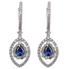 18K White Gold Pear-Cut Sapphire & Diamond Huggie Earrings, view 1