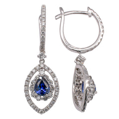 18K White Gold Pear-Cut Sapphire & Diamond Huggie Earrings, view 2