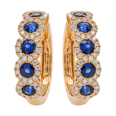 18K Yellow Gold Sapphire & Diamond Hoop Earrings, view 1