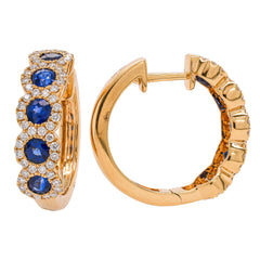 18K Yellow Gold Sapphire & Diamond Hoop Earrings, view 2