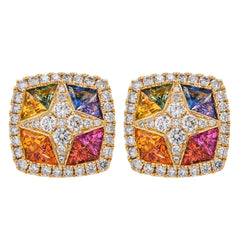 18K Yellow Gold Fancy Sapphire & Diamond Stud Earrings | 2.32 CTW Sapphires & 0.82 CTW Diamonds, view 1