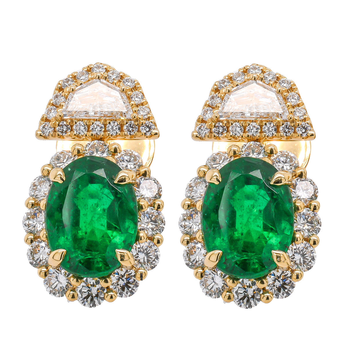 18K Yellow Gold Diamond & Emerald Dangle Earrings