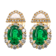 18K Yellow Gold Diamond & Emerald Dangle Earrings, view 1