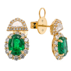 18K Yellow Gold Diamond & Emerald Dangle Earrings, view 2