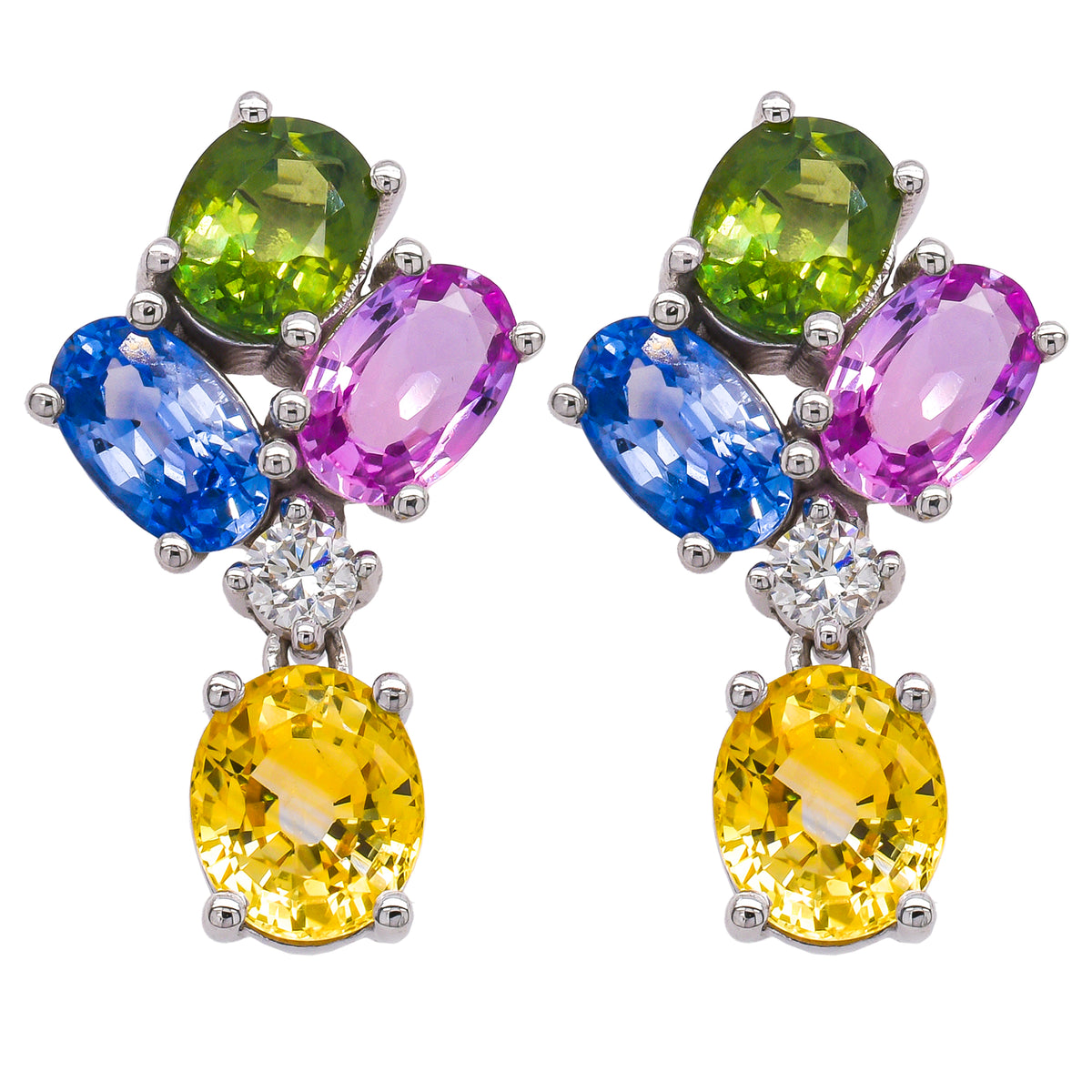 14K White Gold Fancy Sapphire & Diamond Stud Earrings | 4.54 CTW
