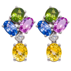 14K White Gold Fancy Sapphire & Diamond Stud Earrings | 4.54 CTW, view 1