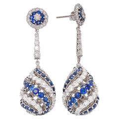 18K White Gold Sapphire Diamond Teardrop Spin Earrings, view 2