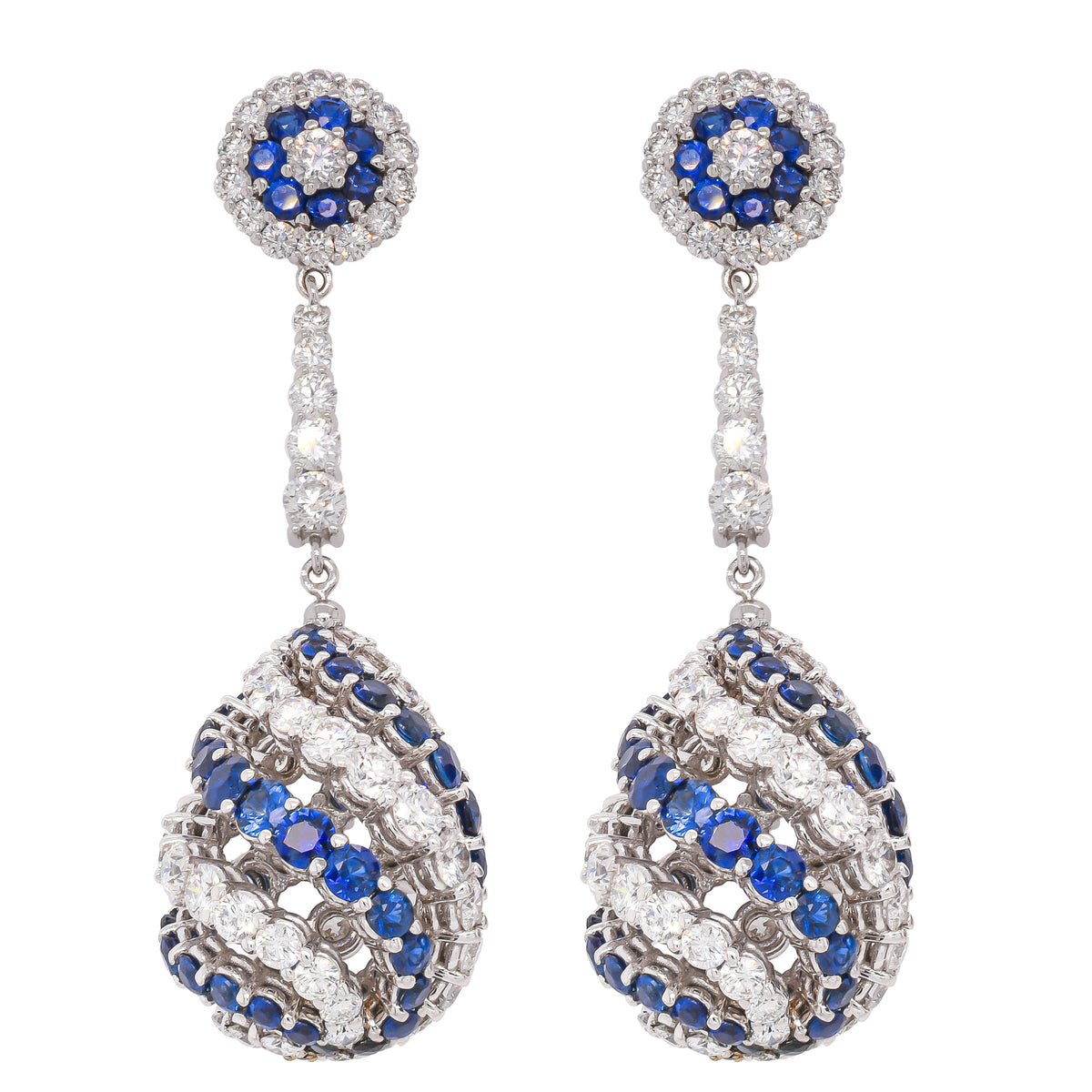 18K White Gold Sapphire Diamond Teardrop Spin Earrings