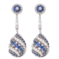 18K White Gold Sapphire Diamond Teardrop Spin Earrings, view 1