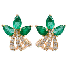 14K Yellow Gold Emerald Pear Diamond C Hoop Earrings, view 1