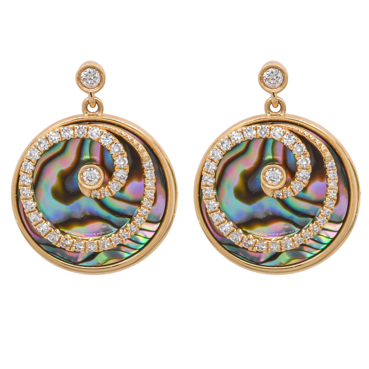 14K Yellow Gold Abalone Round Diamond Earrings on Studs