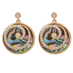 14K Yellow Gold Abalone Round Diamond Earrings on Studs, view 1