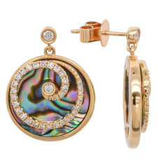 14K Yellow Gold Abalone Round Diamond Earrings on Studs, view 2