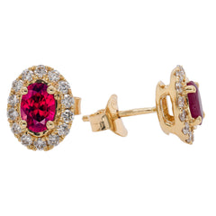 14K Yellow Gold Oval Ruby Diamond Stud Earrings, view 2