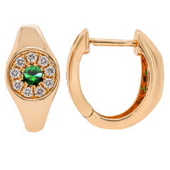 14K Yellow Gold Emerald Round Diamond Hoop 14.5mm Earrings, view 2