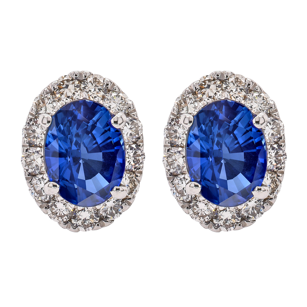 14K Yellow Gold Oval Sapphire Diamond Stud Earrings