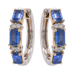 14K White and Yellow Gold Sapphire Oval Diamond Hoop 21mm Earrings, view 1