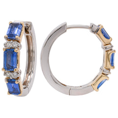 14K White and Yellow Gold Sapphire Oval Diamond Hoop 21mm Earrings, view 2